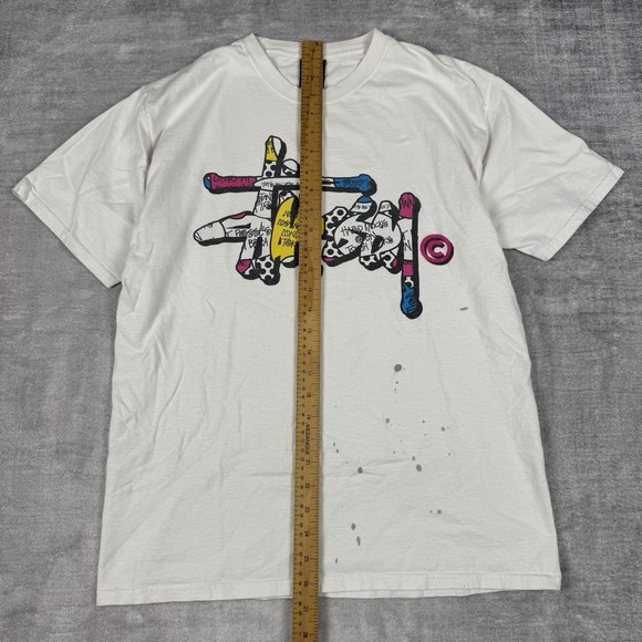 Vtg Stussy Shirt Mens Medium White Y2K Spell Out Graffiti Skate Surf‎ Streetwear - Picture 8 of 11